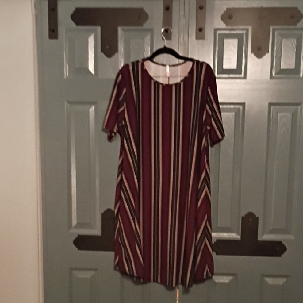 Brand New Striped Burgundy Dress With Pockets